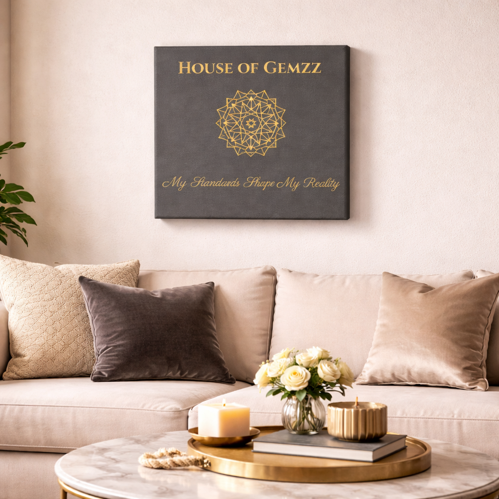 My Standards Shape My Reality Mini Canvas (6x6) – Charcoal & Gold Luxury Affirmation Art | House of Gemzz