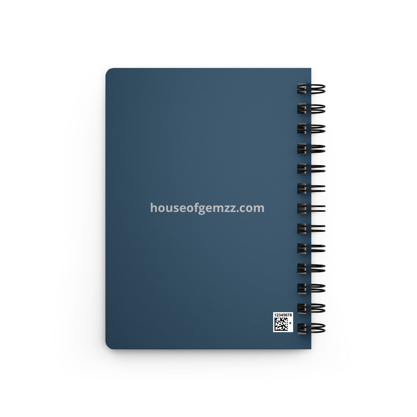 Blue notebook with spiral binding on a white background, featuring 'houseofgemzz.com' branding.