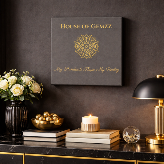 My Standards Shape My Reality Mini Canvas (6x6) – Charcoal & Gold Luxury Affirmation Art | House of Gemzz