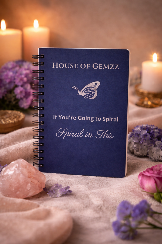 Elegant navy spiral notebook with silver butterfly cover design, modern luxury journaling aesthetic by House of Gemzz