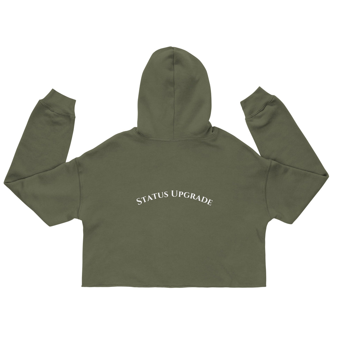 Back product view of the House of Gemzz Status Upgrade military green crop hoodie