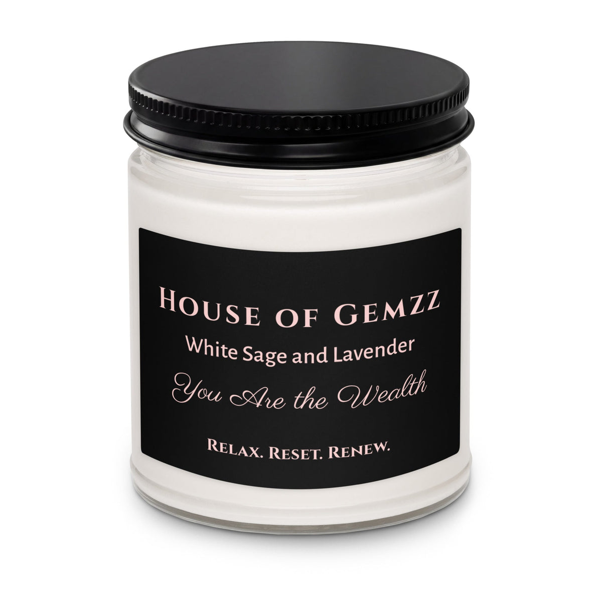 House of Gemzz White Sage and Lavender You Are the Wealth 9 oz soy candle front product view