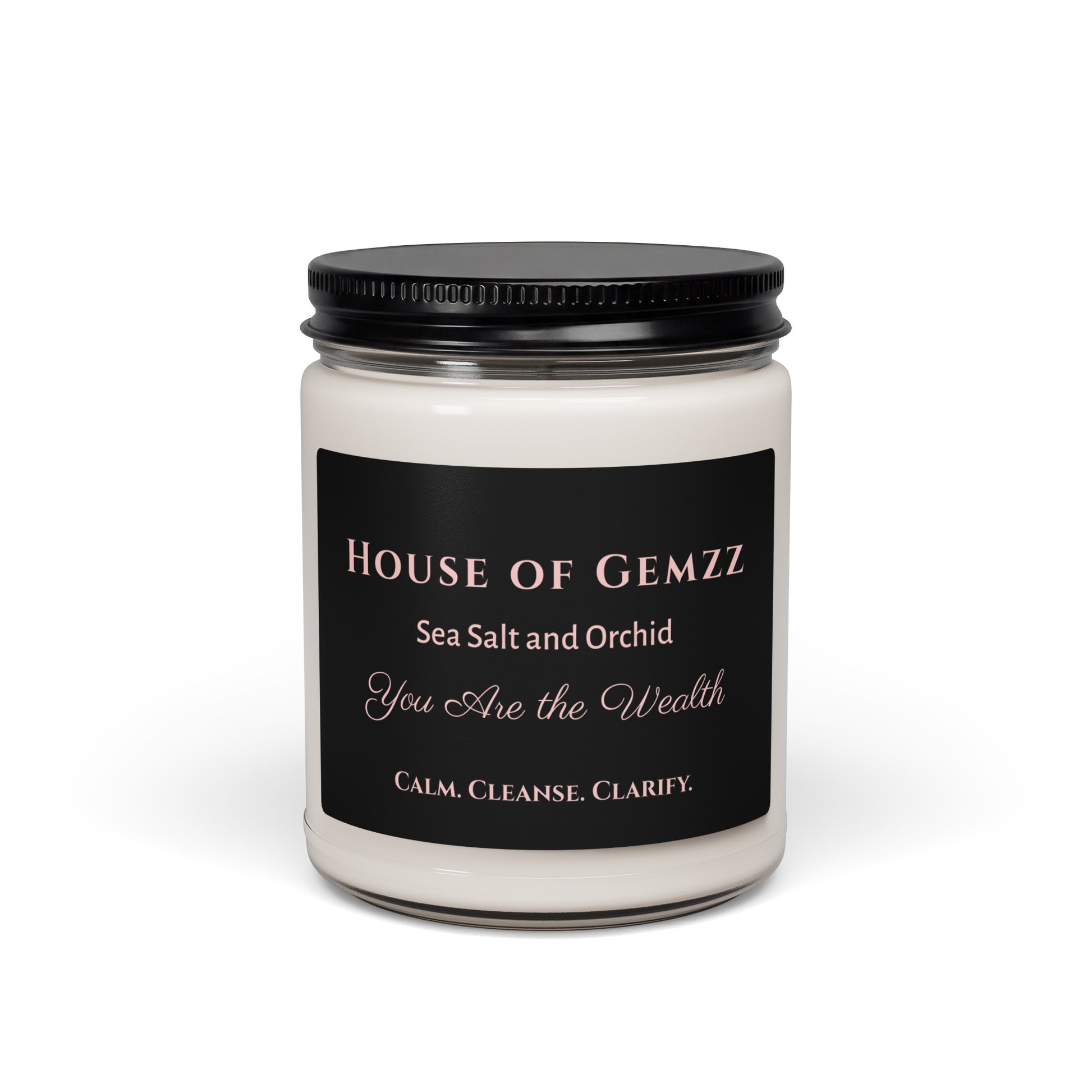 House of Gemzz sacred scents sea salt and orchid scented fragranced luxury ritual candle.  Calm, cleanse, clarify.